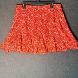 Womens XL Red Floral Daisy Ruffle Mini Skort High Waist Zip Ditsy Western Preppy